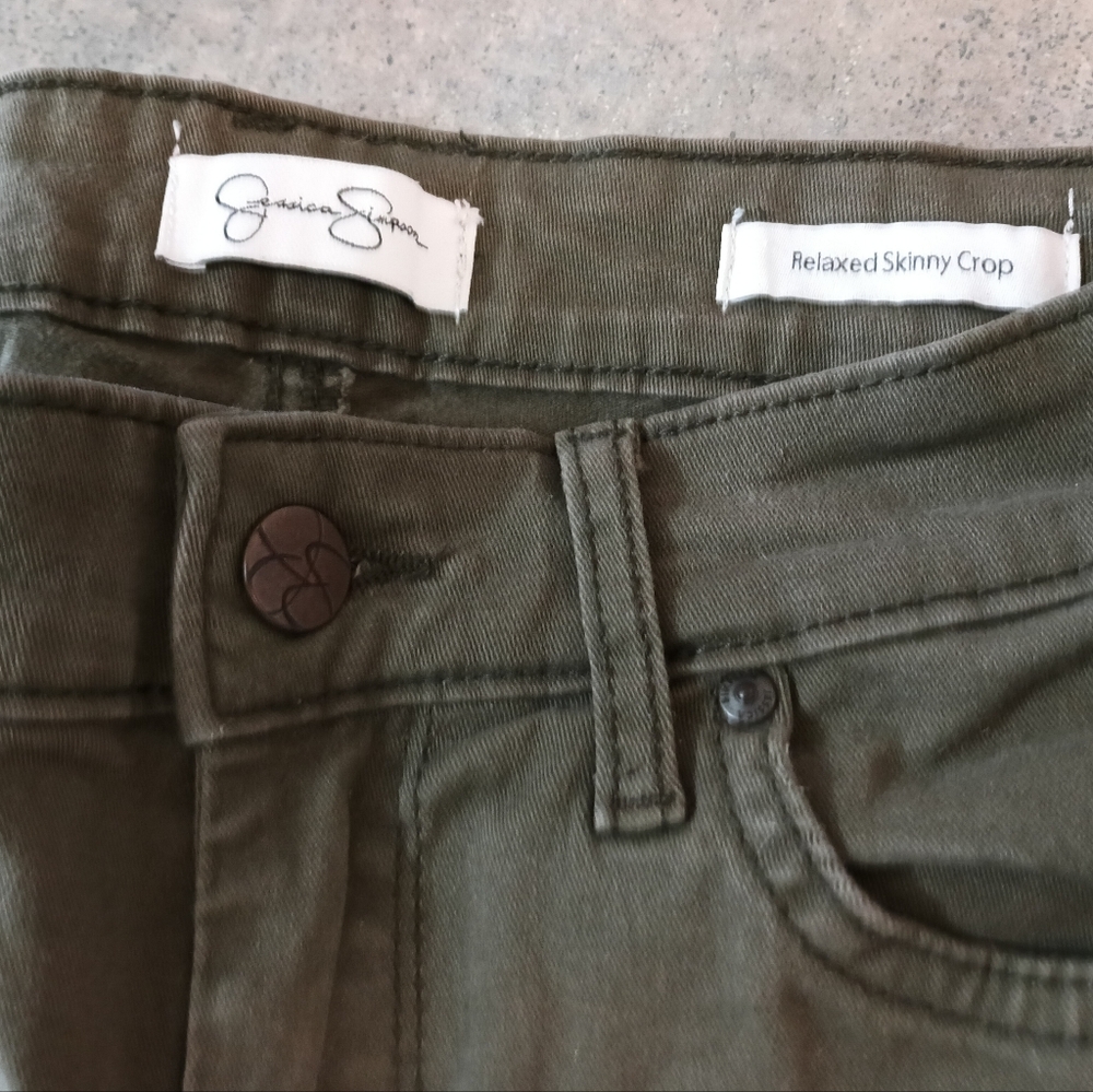 Jessica Simpson Olive Green Relaxed Skinny Crop Jean (2/26) - Picture 3 of 10